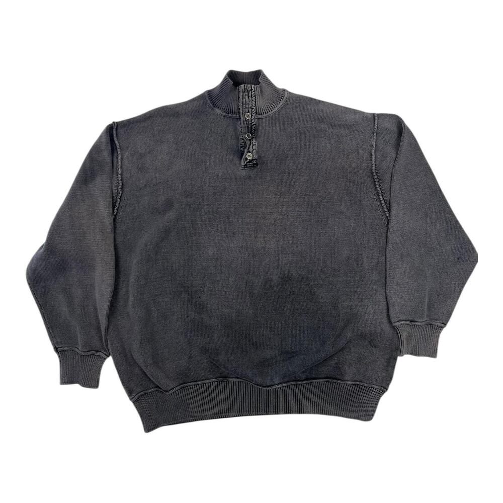 Blue Pronto Uomo Sweater Mens 2XL Gray Cotton Mock Neck Henley Pullover